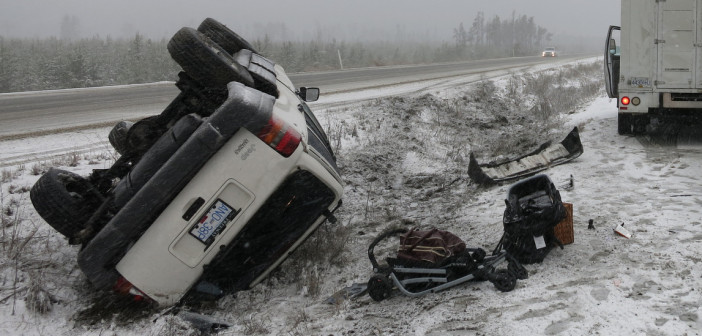 Esteras van lay along a ditch on Coquihalla highway. No one was injured.