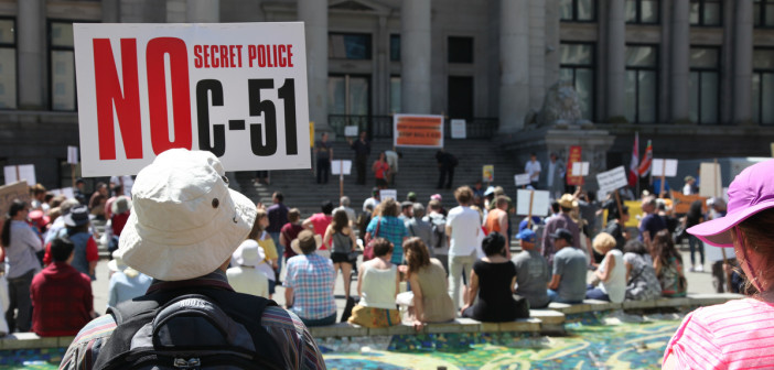 Demonstrators gather in Downtown Vancouver on May 30 as a protest to Bill C-51. The convergence is part of a National Day of Action with events happening across Canada.