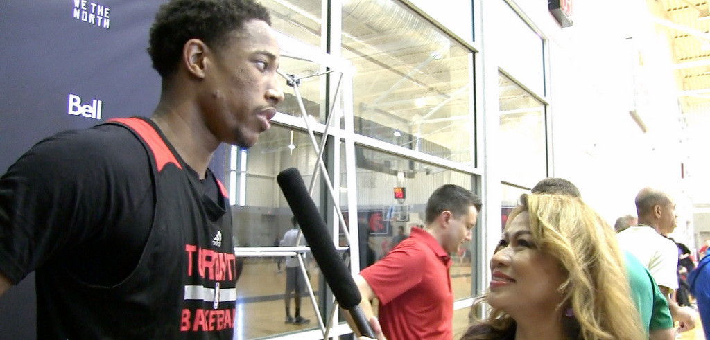 DeMar DeRozan interviewed by Luisa Marshall during Toronto Raptors training camp. Photo courtesy of Simply the Best - The Luisa Marshall Show.